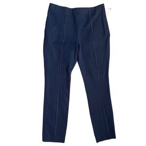 Anthropologie The Essential Stretch Slim Navy & Pink Stitch Ankle Pant‎ Size 12